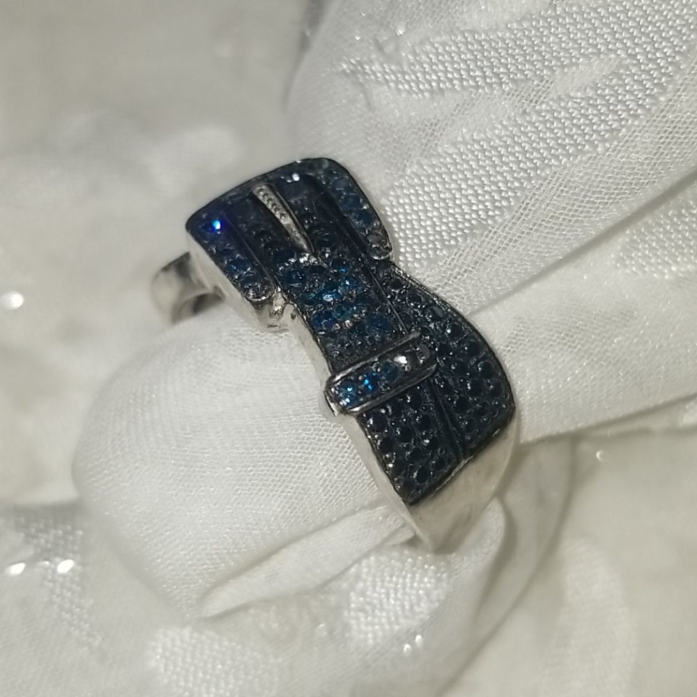 Silver Blue Buckle Ring